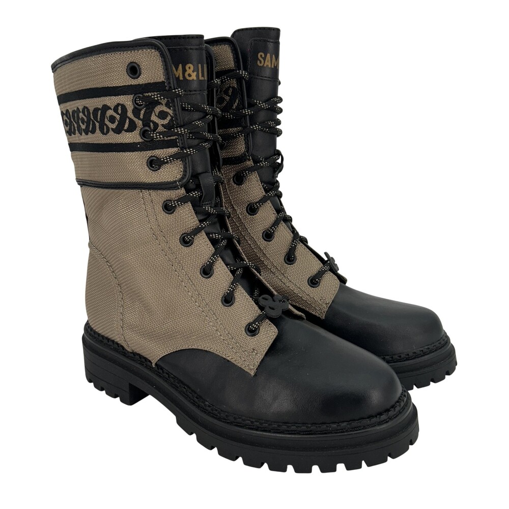 Sam & Libby Boots Womens Size 8.5 Canvas Stella Combat Lace Up Zip Lug Sole